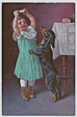 Wally Fialkowska Art ? Vintage Postcard Dachshund Dog Victorian Girl Series 836 • $19.99