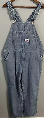 Round House USA Zipper Fly Bib Overalls Mens Striped Size 40x32 • $29.99