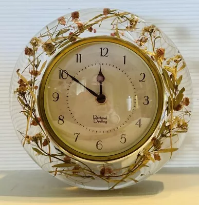 Vintage Lucite Wall Clock Acrylic Resin With Dried Flowers Pastoral Dwelling 8  • $29.99