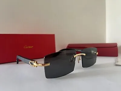Men Cr Sunglasses Rimless Wood Glasses Eyeglasses - Black/Gold 145MM • $119.99