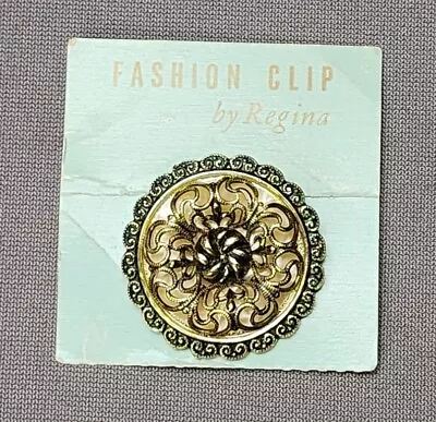 Vintage Regina Round Filigree Gold-tone Shawl Scarf Dress Clip Slide W. Germany • $15