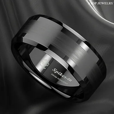 8mm ATOP Brushed Center Black Tungsten Carbide Ring Wedding Band Mens Jewelry • $22.79