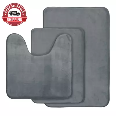 Memory Foam Bath Rug Bathroom Mat Set Of 3 Pcs Gray • $53.49