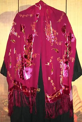 HAMPSTEAD BAZAAR Stunning Silk Velvet Long Gauzy Scarf 78x20  Dark Pink/Burgundy • £22.43