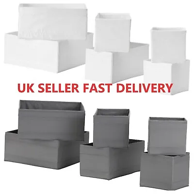 IKEA SKUBB Set Of 6 Drawer Organiser Storage Cloth Box Wardrobe Grey • £10.99