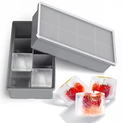 Rasupro Large Silicone Ice Cube Tray Molds With Lid 2-Pack Easy-Release Ice ... • $12.96