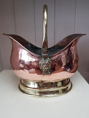 £13.99 • Buy Copper Brass Small Coal Scuttle Plant Pot Retro Polished Shiny Lion Head