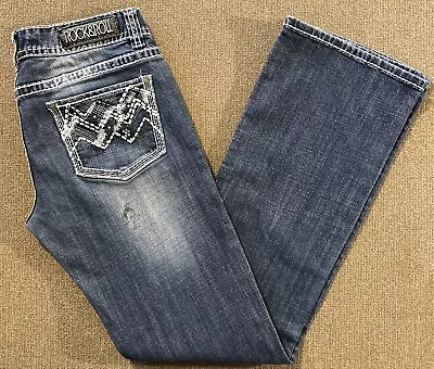 Rock & Roll Cowgirl Sz 31x36 (33x33) Women’s Dark Low Rise Thick Stitch Jeans • $18.99