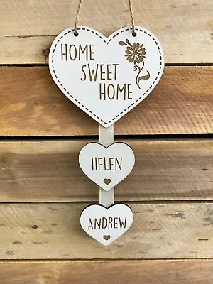 Personalised White Home Sweet Home Hanging Heart New Home Housewarming Gift • £6.95