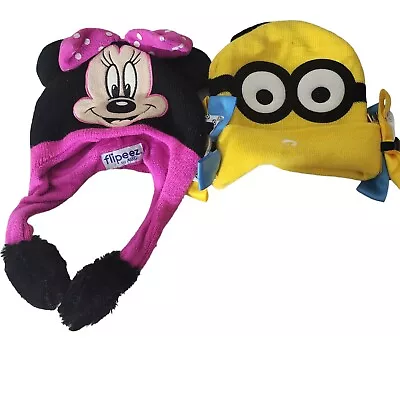 Disney Minnie Mouse One Size Girl's Bow Hat Flipeez Black Pink + Minions Hat  • $24.99