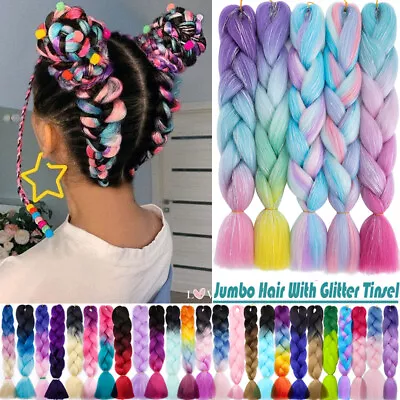 24  Braiding Ombre Rainbow Jumbo Braids Hair Extensions Synthetic Tinsel Colors • £13.29