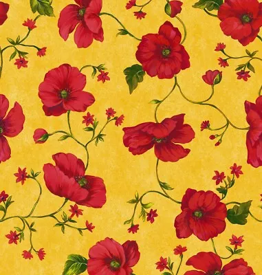 Palma Poppies On Yellow PVC Vinyl Wipe Clean Oilcloth Tablecloth • £79