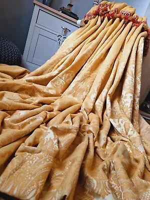 Bespoke MASSIVE French Country House Curtains Gold Damask Interlined Pr 1 Of 3 • £845