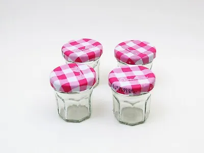 Lot Of 4 Mini Jars Bonne Maman France 1 Oz Empty Glass Jars Jams Crafts Pink Lid • $6.99