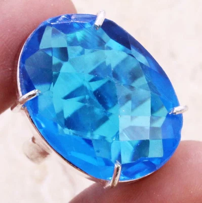 $1.99 • Buy Blue Topaz 925 Silver Plated Handmade Ring Of US Size 5.25 Ethnic