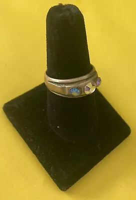 Vintage 1960's Brass Tone Aurora Borealis Rhinestones Statement Ring Size 11 • $9.99