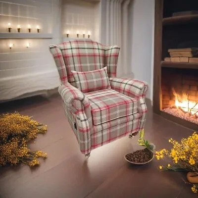 Fast Delivery Accent Wing Chair Fireside Cottage Balmoral Rosso Fabric Tartan • £399.95