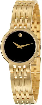 Movado Esperanza Swiss Quartz Black Dial Ladies Gold Slim 26mm Watch 0607149 • $599