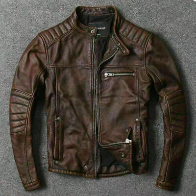 Men’s Motorcycle Biker Vintage Cafe Racer Distressed Brown Real Leather Jacket • $104