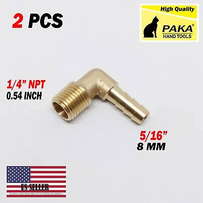 $8.99 • Buy (2 Pieces) 5/16 HOSE BARB ELBOW X 1/4 MALE NPT Brass Pipe Fitting Gas Fuel Water
