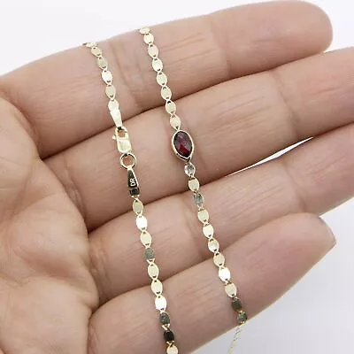 Oval Garnet Shiny Mirror Chain Necklace Real 14K Yellow Gold 16.25  • $252.99