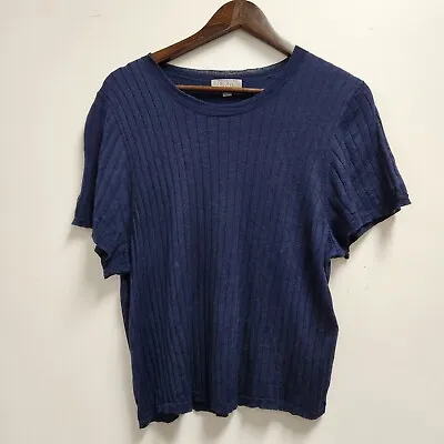 J Crew Womens Silk Cashmere Blend Cropped T-Shirt 2X Navy Short Sleeve Ribbed • $44.97