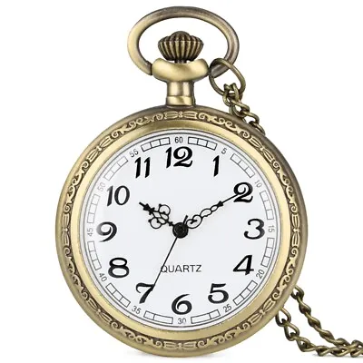 Vintage Pocket Watches Quartz Chain Analog Round Dial Men Women Engraving Case • $4.64