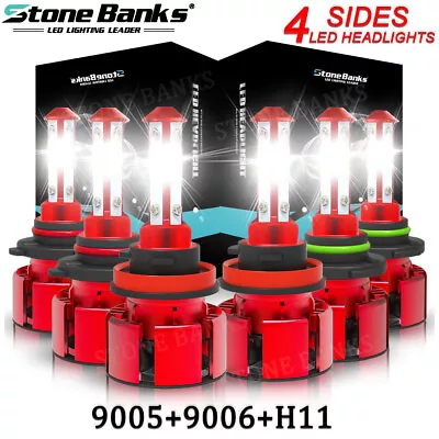 $19.82 • Buy 9005 9006 H11 Combo 4-Side LED Headlight Fog Light Kit 6000K High Low Beam Bulbs