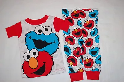 Baby Boys COOKIE MONSTER & ELMO Knit S/S Pajamas Set SESAME STREET Size 9 MO • $16