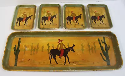 1950's Old Vintage MCM Mid Century Modern Mexican Horse Graphic Serving Tray Set • $34.99