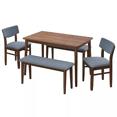 5pcs Rectangular Dining Breakfast Table Chairs Set Benches Fabric Cushion C6L2 • $439.93