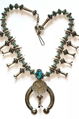 Navajo James McCabe Mercury Dimes And Turquoise Squash Blossom • $1800