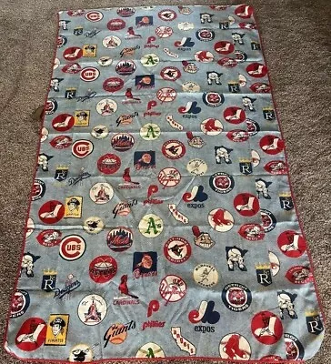 Vintage 70s Blanket 56x96 MLB Baseball Bedspread Comforter Logos Decor Throw • $117.08