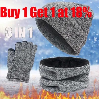 3pcs Set Mens Girl Beanie Hat And Neck Scarf Knitted Gloves Set Winter Warmer UK • £8.70
