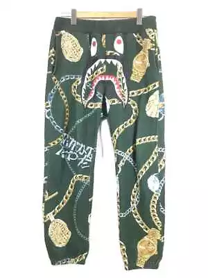 A BATHING APE BAPE JEWELS SHARK SWEAT Pants Cotton Green L Used • $448.04