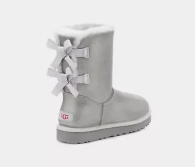 Ugg Classic Short Bailey Bow Glisten Metallic Grey Boots Us 8 / Eu 39 / Uk 6 • $89.99