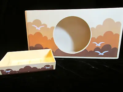 Vintage Tissue Box Set W Soap Dish Ocean Breeze Seagulls Clouds Tan Beachy 1970s • $16.96