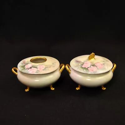 MZ Moritz Zdekauer 3 Legs Hair Receiver Powder Bowl 1884-1910 Hand Painted Roses • $50.98