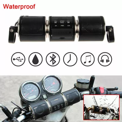 Black Radio Sound System Stereo Handlebar Speaker Waterproof For Motorcycle • $47.89