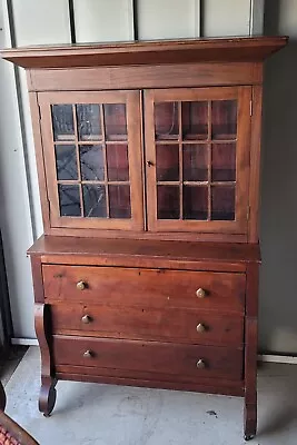 Antique American Empire 2 Piece Mahogany Hutch Bookcase Dresser • $1195