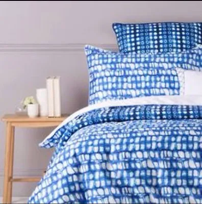 New Vari Ink Blue Cotton Bedspread 225 X 220 Double Nautical Style Blue White • £34.99