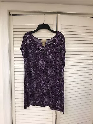 Miss Tina By Tina Knowles Medium Purple Snakeskin Print Pullover Clear Sequins • $7.99