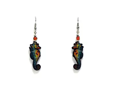 Tribal Seahorse Earrings Sea Animal Trippy Beach Art Handmade Tropical Jewelry • $13.99