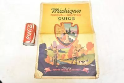 Vintage 1941 Service Gas Station Road Map Michigan Fishing Hunting Guide Socony • $15