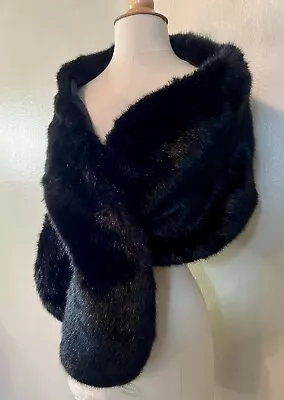 Soft Luxury Vegan Mink Fur Soft Long Shawl Scarf Onyx Black One Size • $59.99