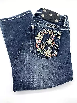 Miss Me Girls Peace Sign Embellished Blue JK7500P Jean Capri SZ 10 • $18.99