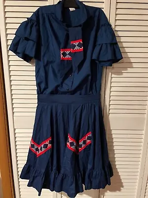 $19.99 • Buy Vintage Square Dance Outfit - Navy/Red/White - Ruffled Sleeve Peasant Sz MEDIUM