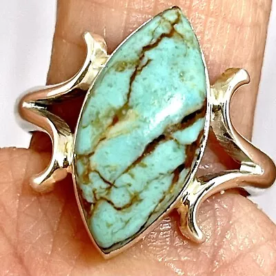 Marquis Number 8 Mine Navajo Turquoise Ring Sz 8 Sterl Signed Castillo Naja • $89.95