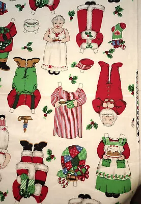 1994 Fabric Traditions Santa & Mrs Claus Paper Dolls Fabric #5333 * 32 X32  • $4