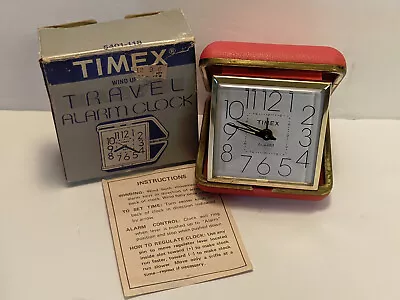 Vintage TIMEX WIND UP TRAVEL ALARM CLOCK Red Original Box + Instructions • $25